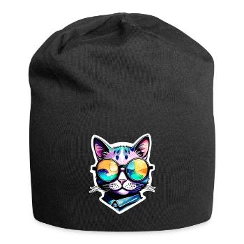 Cat with Sunglasses - Cat with Glasses - Jersey Beanie - black - Front