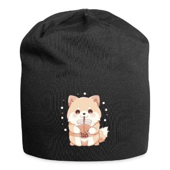 Kawaii Corgi Hund trinkt Boba Bubble Tea Chibi - Jersey-Beanie - Schwarz - Vorne