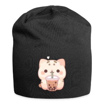Kawaii Cat Drinks Boba Bubble Tea Chibi - Jersey Beanie - black - Front