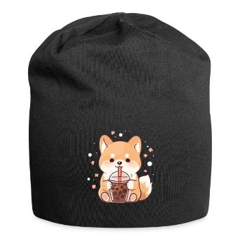 Kawaii Corgi Dog Drinks Boba Bubble Tea Chibi - Jersey Beanie - black - Front