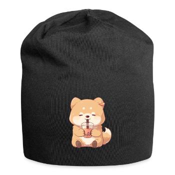 Kawaii Corgi Dog Drinks Boba Bubble Tea Chibi - Jersey Beanie - black - Front
