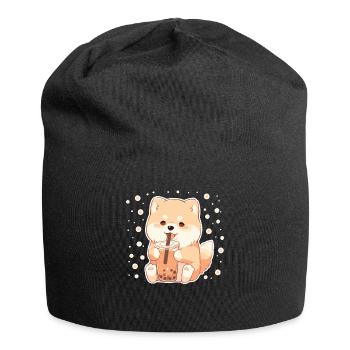 Kawaii Corgi Dog Drinks Boba Bubble Tea Chibi - Jersey Beanie - black - Front