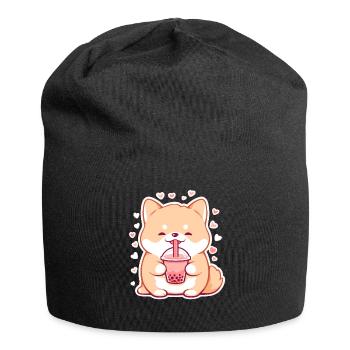 Kawaii Corgi Dog Drinks Boba Bubble Tea Chibi - Jersey Beanie - black - Front