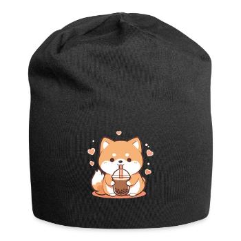 Kawaii Corgi Dog Drinks Boba Bubble Tea Chibi - Jersey Beanie - black - Front