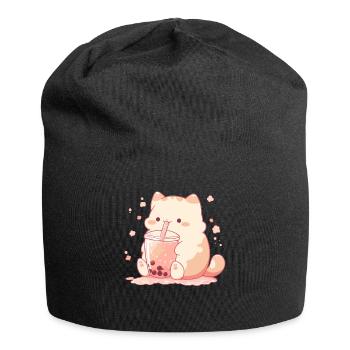 Kawaii Cat Drinks Boba Bubble Tea Chibi - Jersey Beanie - black - Front