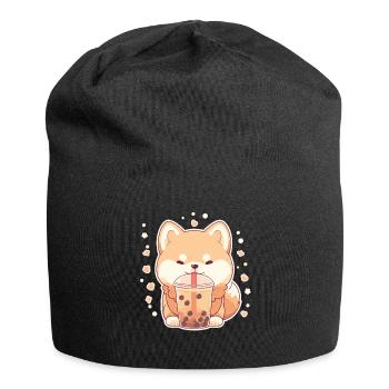 Kawaii Corgi Dog Drinks Boba Bubble Tea Chibi - Jersey Beanie - black - Front
