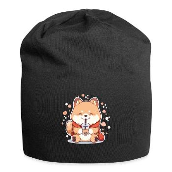 Kawaii Corgi Dog Drinks Boba Bubble Tea Chibi - Jersey Beanie - black - Front