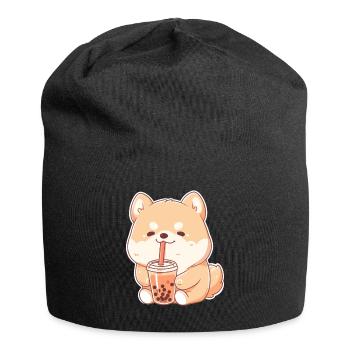 Kawaii Corgi Dog Drinks Boba Bubble Tea Chibi - Jersey Beanie - black - Front