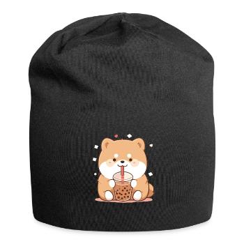 Kawaii Corgi Dog Drinks Boba Bubble Tea Chibi - Jersey Beanie - black - Front