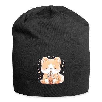 Kawaii Corgi Dog Drinks Boba Bubble Tea Chibi - Jersey Beanie - black - Front