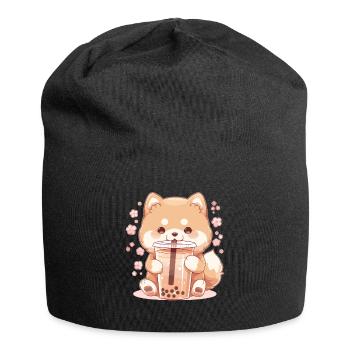 Kawaii Corgi Dog Drinks Boba Bubble Tea Chibi - Jersey Beanie - black - Front