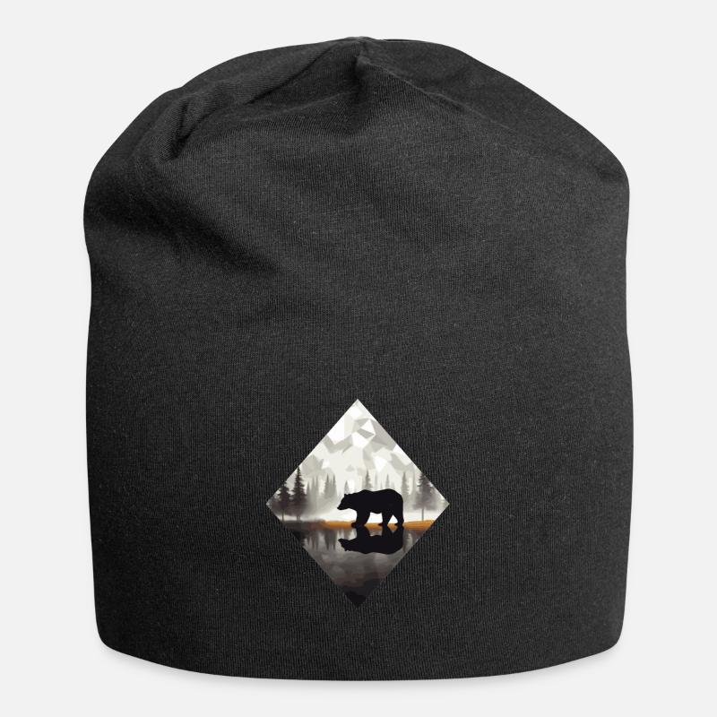 Abstrakter Bär in den Bergen - Jersey-Beanie - Schwarz