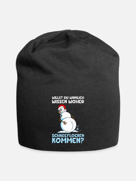 Schneemann Willst du Wissen Woher Schneeflocken - Jersey-Beanie - Schwarz