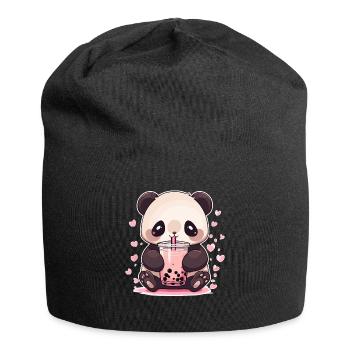 Kawaii Panda trinkt Boba Bubble Tea Chibi - Jersey-Beanie - Schwarz - Vorne
