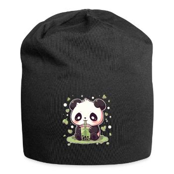 Kawaii Panda trinkt Boba Bubble Tea Chibi - Jersey-Beanie - Schwarz - Vorne