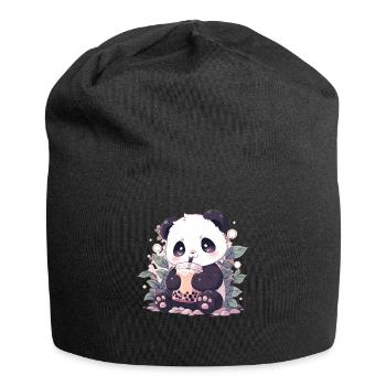 Kawaii Panda trinkt Boba Bubble Tea Chibi - Jersey-Beanie - Schwarz - Vorne