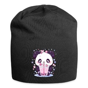 Kawaii Panda trinkt Boba Bubble Tea Chibi - Jersey-Beanie - Schwarz - Vorne