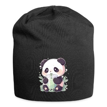 Kawaii Panda trinkt Boba Bubble Tea Chibi - Jersey-Beanie - Schwarz - Vorne