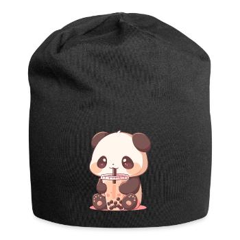 Kawaii Panda trinkt Boba Bubble Tea Chibi - Jersey-Beanie - Schwarz - Vorne