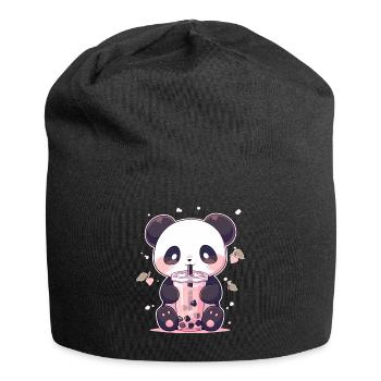 Kawaii Panda trinkt Boba Bubble Tea Chibi - Jersey-Beanie - Schwarz - Vorne