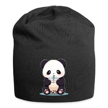 Kawaii Panda trinkt Boba Bubble Tea Chibi - Jersey-Beanie - Schwarz - Vorne