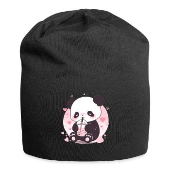 Kawaii Panda trinkt Boba Bubble Tea Chibi - Jersey-Beanie - Schwarz - Vorne