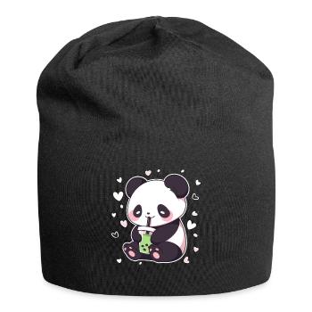 Kawaii Panda trinkt Boba Bubble Tea Chibi - Jersey-Beanie - Schwarz - Vorne