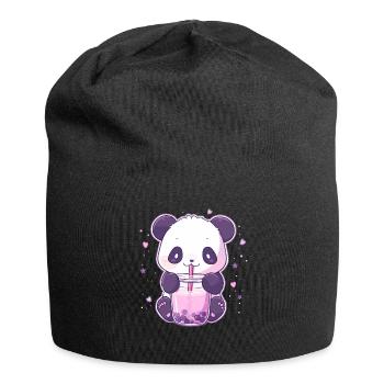 Kawaii Panda trinkt Boba Bubble Tea Chibi - Jersey-Beanie - Schwarz - Vorne