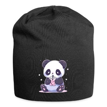 Kawaii Panda trinkt Boba Bubble Tea Chibi - Jersey-Beanie - Schwarz - Vorne