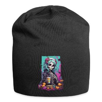 Pastel Gothic Mädchen Skull Dia de Muertos - Jersey-Beanie - Schwarz - Vorne