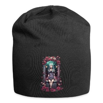 Anime Gothic Girl Victorian Floral Aesthetic - Jersey Beanie - black - Front