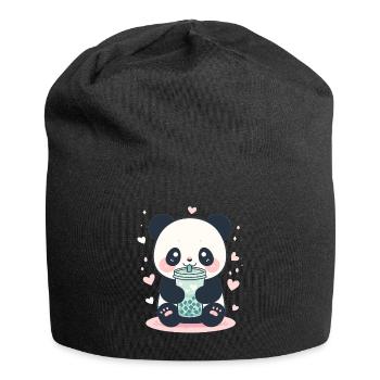 Kawaii Panda trinkt Boba Bubble Tea Chibi - Jersey-Beanie - Schwarz - Vorne