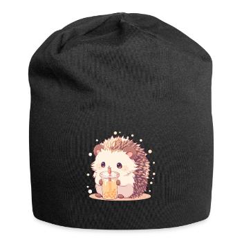 Kawaii Hérisson Boissons Boba Bubble Tea Chibi - Bonnet en jersey - noir - Devant