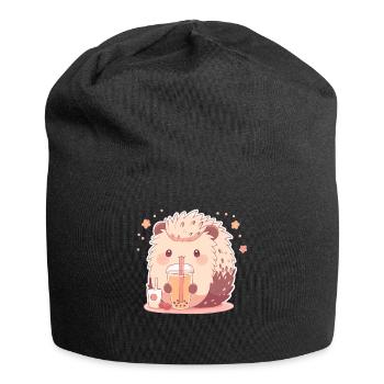 Kawaii Hérisson Boissons Boba Bubble Tea Chibi - Bonnet en jersey - noir - Devant