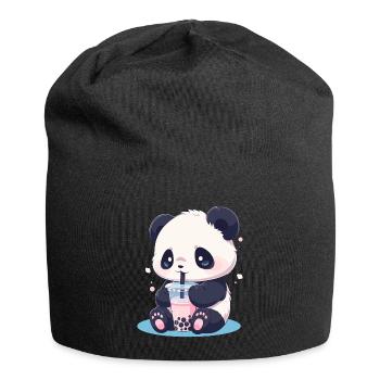 Kawaii Panda trinkt Boba Bubble Tea Chibi - Jersey-Beanie - Schwarz - Vorne