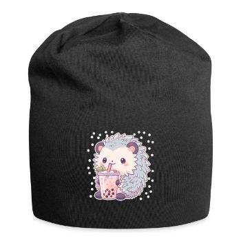 Kawaii Hérisson Boissons Boba Bubble Tea Chibi - Bonnet en jersey - noir - Devant