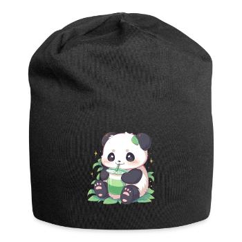 Kawaii Panda trinkt Boba Bubble Tea Chibi - Jersey-Beanie - Schwarz - Vorne