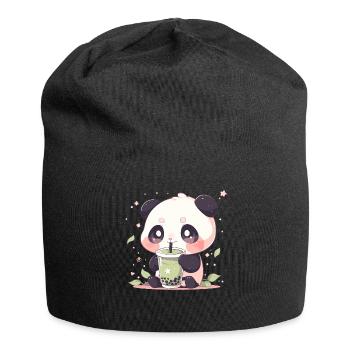 Kawaii Panda trinkt Boba Bubble Tea Chibi - Jersey-Beanie - Schwarz - Vorne