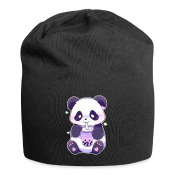 Kawaii Panda trinkt Boba Bubble Tea Chibi - Jersey-Beanie - Schwarz - Vorne