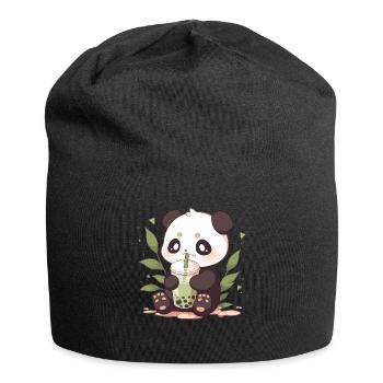 Kawaii Panda trinkt Boba Bubble Tea Chibi - Jersey-Beanie - Schwarz - Vorne