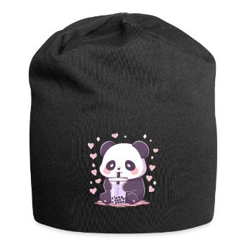 Kawaii Panda trinkt Boba Bubble Tea Chibi - Jersey-Beanie - Schwarz - Vorne