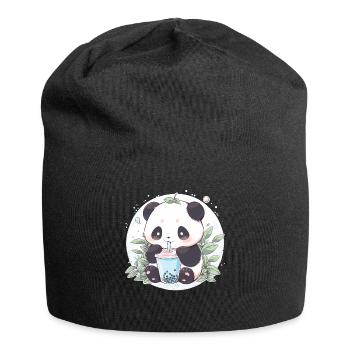 Kawaii Panda trinkt Boba Bubble Tea Chibi - Jersey-Beanie - Schwarz - Vorne