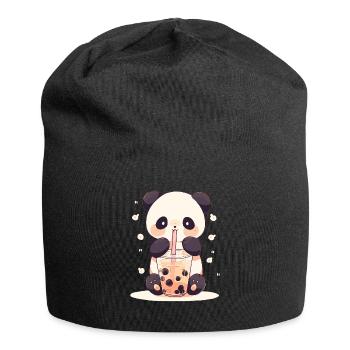 Kawaii Panda trinkt Boba Bubble Tea Chibi - Jersey-Beanie - Schwarz - Vorne