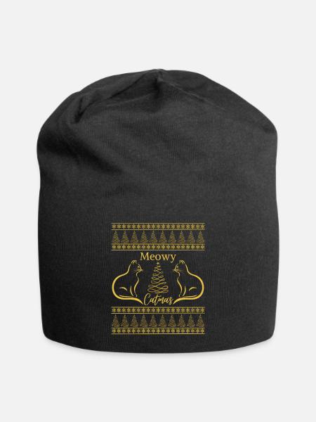 Meowy Catmas Weihnachtskatzenliebhaber Weihnachtsstimmung - Jersey-Beanie - Schwarz