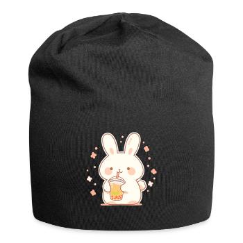 Kawaii Hase trinkt Boba Bubble Tea Chibi - Jersey-Beanie - Schwarz - Vorne