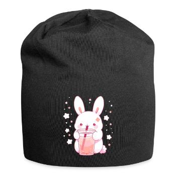Kawaii Hase trinkt Boba Bubble Tea Chibi - Jersey-Beanie - Schwarz - Vorne