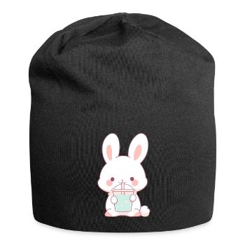 Kawaii Hase trinkt Boba Bubble Tea Chibi - Jersey-Beanie - Schwarz - Vorne