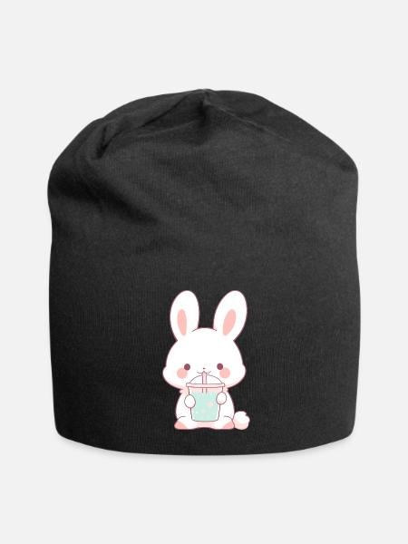 Kawaii Bunny boit Boba Bubble Tea Chibi - Bonnet en jersey - noir