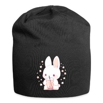 Kawaii Hase trinkt Boba Bubble Tea Chibi - Jersey-Beanie - Schwarz - Vorne