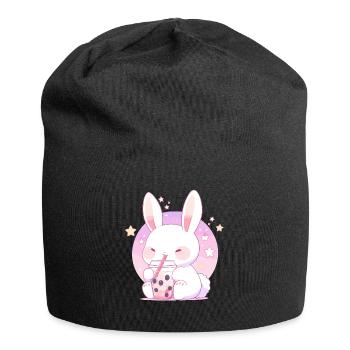 Kawaii Hase trinkt Boba Bubble Tea Chibi - Jersey-Beanie - Schwarz - Vorne